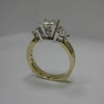 14ky 3 stone Engagement Ring Princess and Triangle Diamonds