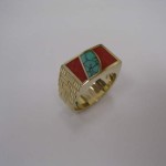 Turquoise and Coral 14ky Mens Ring
